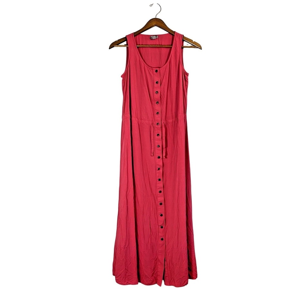J. Jill Women Pink Rayon Button Front Drawstring Waist Sleeveless Dress Petite S